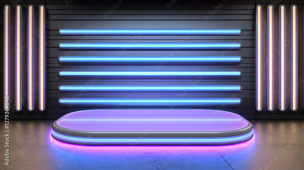 Poster dynamic stage setup for events modern venue graphic design colorful lighting front view creative sho