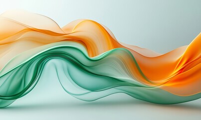 Abstract Silky Green and Orange Waves, Smooth Gradient Curves with Soft Shadows on Minimal Modern Background, Dynamic Fluid Design for Creative Graphic Projects, Elegant and Vibrant Artistic