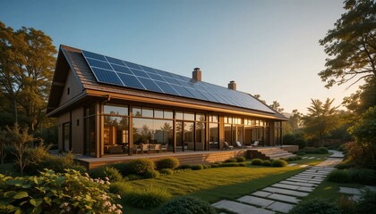 Fototapeta premium Luxurious chalet with solar panels and clean energy