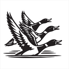 vector duck flying, sitting and howling