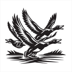 vector duck flying, sitting and howling