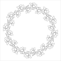 Hand Drawn Round Flower Frame Of Line Art Tulips