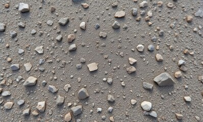 Scattered pebbles on sandy surface