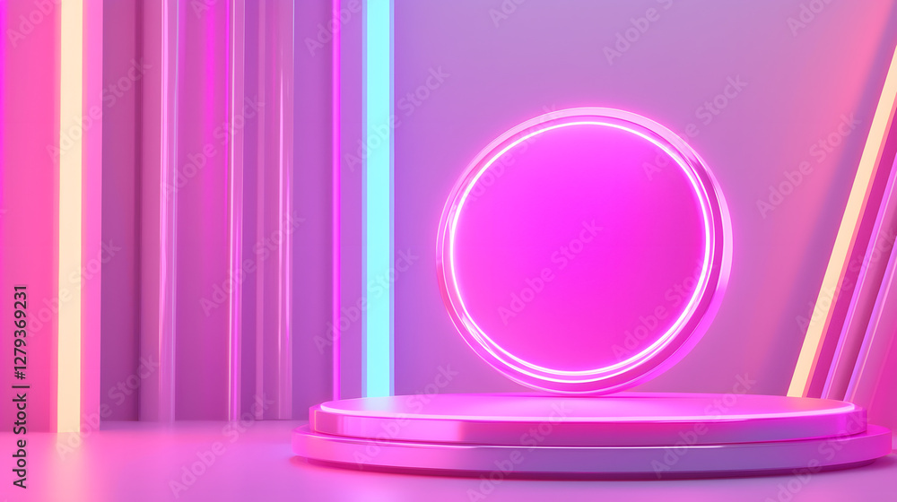 Poster dynamic neon display digital studio 3d graphics contemporary design eye-level view futuristic aesthe