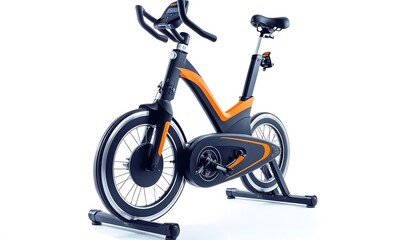 Black and orange stationary exercise bike against a white background