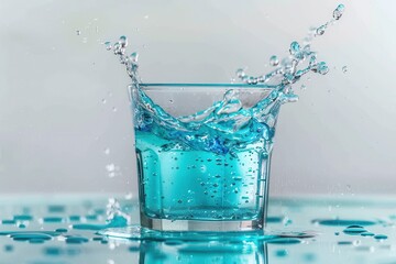 Dynamic mouthwash splash in glass close-up clean environment refreshing concept