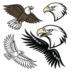 Set of Five Stylized Eagle Logos with Star Emblems