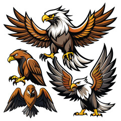 Set of Five Stylized Eagle Logos with Star Emblems