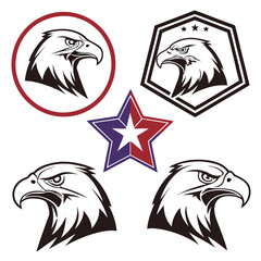 Set of Five Stylized Eagle Logos with Star Emblems