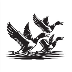 vector duck flying, sitting and howling