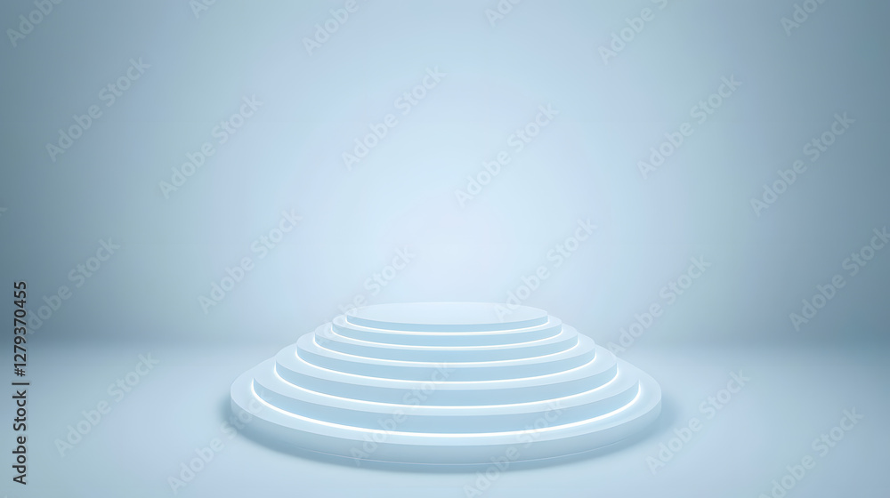 Poster illuminated circular platform minimalist studio 3d render bright environment central view futuristic