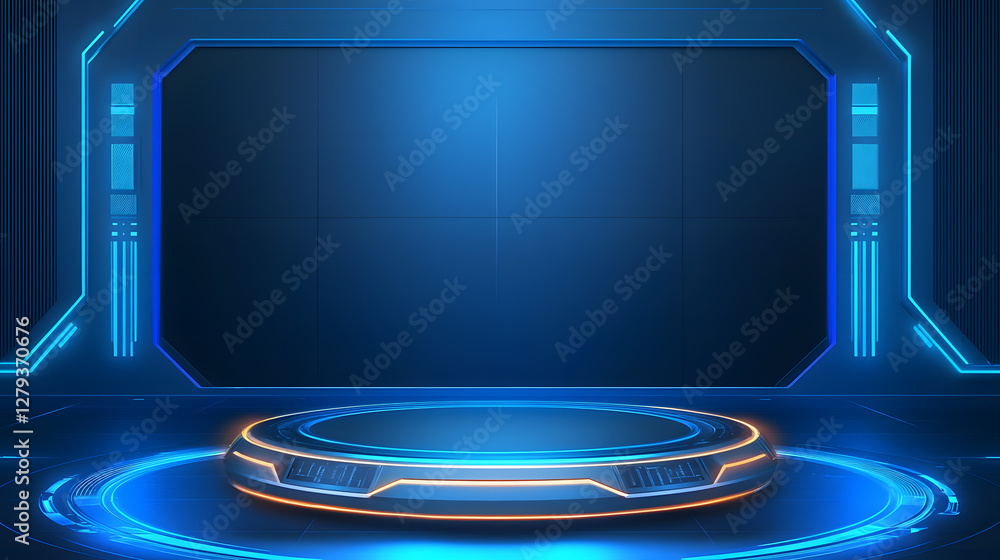 Poster futuristic display stage setup digital studio graphic design high-tech environment front view creati