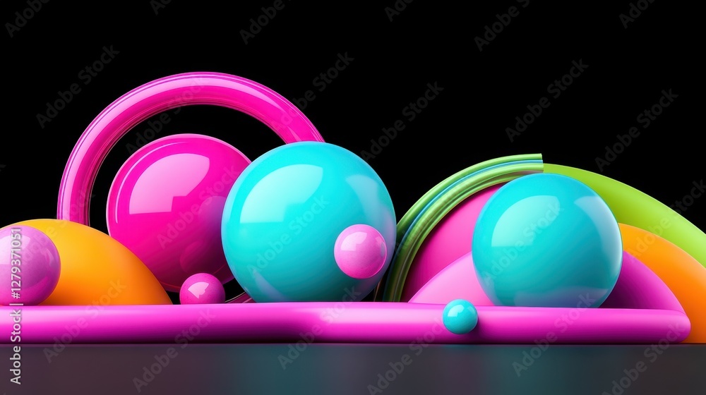 Aufkleber abstract neon green and fuchsia background with spheres in different sizes