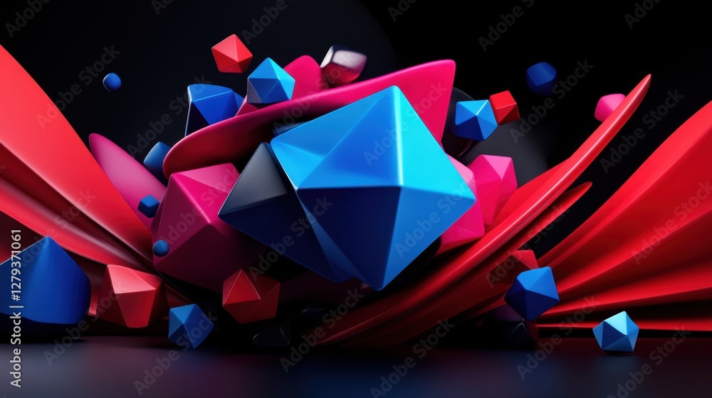 Aufkleber abstract maroon and cyan background with dodecahedrons in different sizes