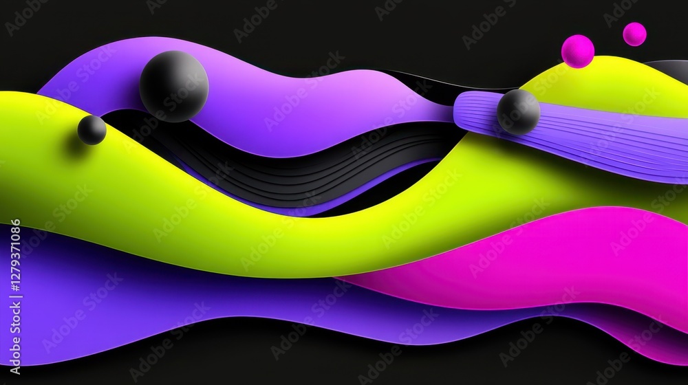 Aufkleber abstract neon green and fuchsia background with spheres in different sizes