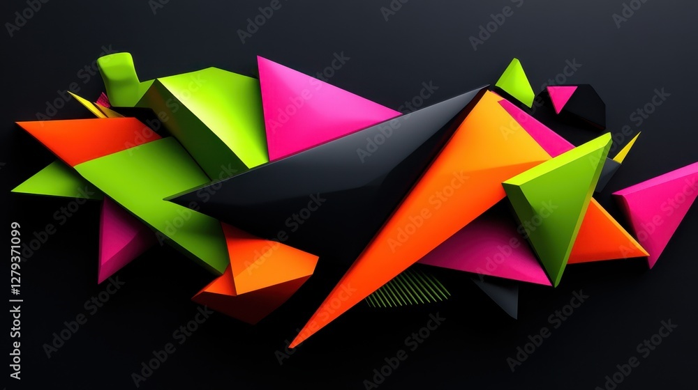 Poster a colorful abstract design with triangles and squares. the colors are bright and bold, creating a se