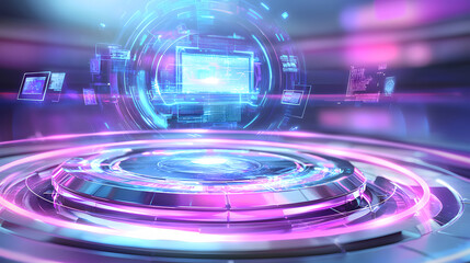 Futuristic digital interface interaction virtual realm graphic design neon environment close-up viewpoint technology concept