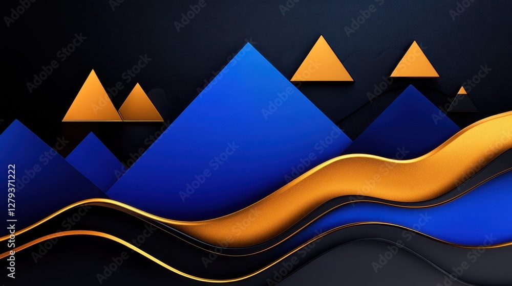 Aufkleber abstract indigo and gold background with pyramids in different sizes