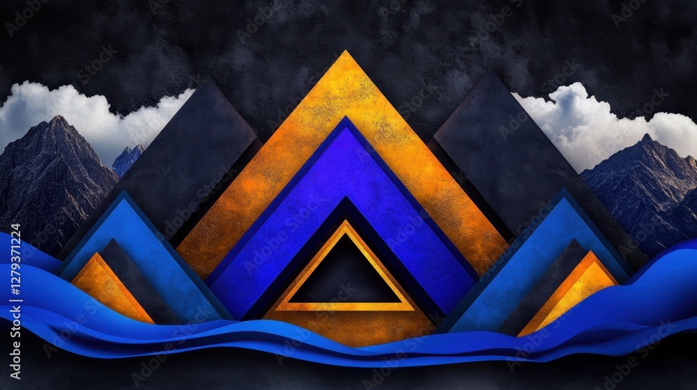 Aufkleber abstract indigo and gold background with pyramids in different sizes