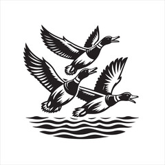 vector duck flying, sitting and howling