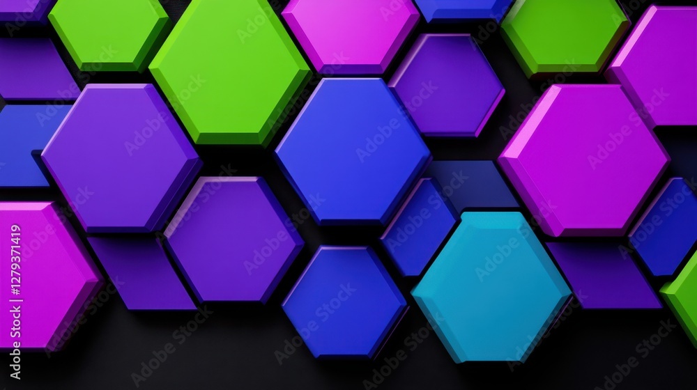 Poster abstract green and violet background with octagons in different sizes