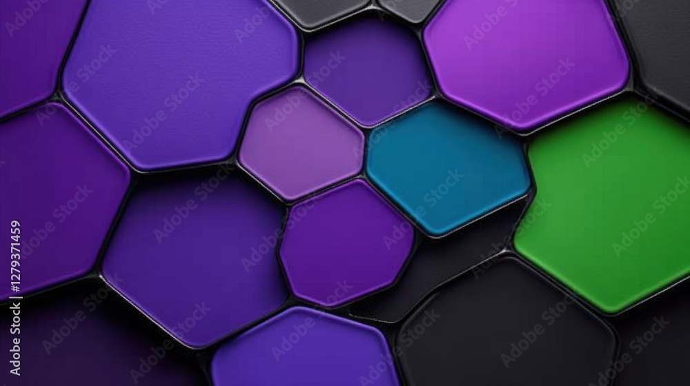 Poster abstract green and violet background with octagons in different sizes