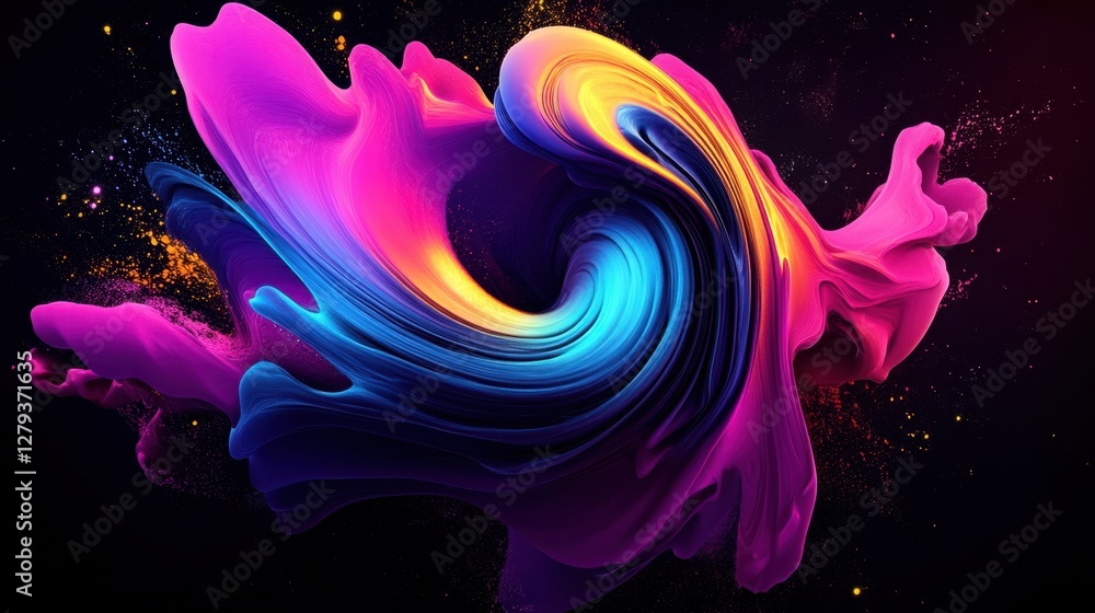 Aufkleber a colorful swirl of paint is splattered across a black background. the colors are bright and vibrant
