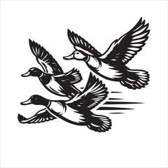vector duck flying, sitting and howling