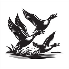 vector duck flying, sitting and howling