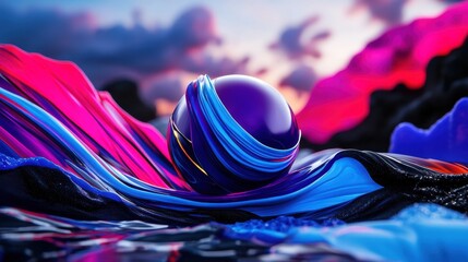 Abstract floating orbs surrounded by electric fluid waves, holographic reflections, surreal sci-fi atmosphere, 8K resolution