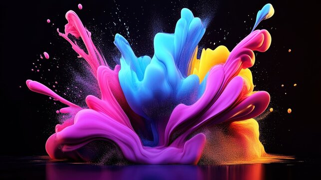 Surreal abstract fluid explosion, vibrant neon hues blending like ink in water, hyper-detailed, cinematic depth, ultra-HD