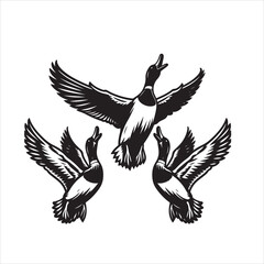 vector duck flying, sitting and howling