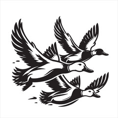 vector duck flying, sitting and howling