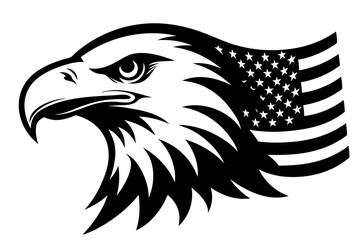 Bald Eagle Head Logo Icon Sign Symbol American flag for 4th of July Independence Day Black silhouette