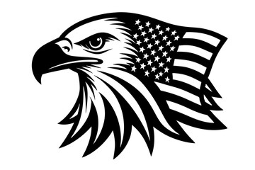 Bald Eagle Head Logo Icon Sign Symbol American flag for 4th of July Independence Day Black silhouette