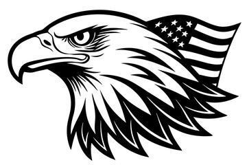 Bald Eagle Head Logo Icon Sign Symbol American flag for 4th of July Independence Day Black silhouette
