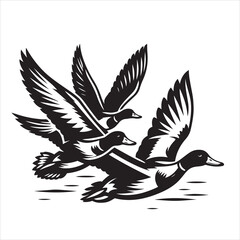 vector duck flying, sitting and howling