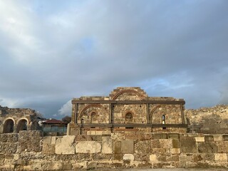 The sea view and Temple of Apollo in Side, Turkey