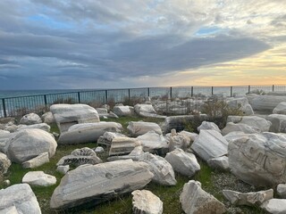 The sea view and Temple of Apollo in Side, Turkey