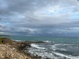 The sea view and Temple of Apollo in Side, Turkey