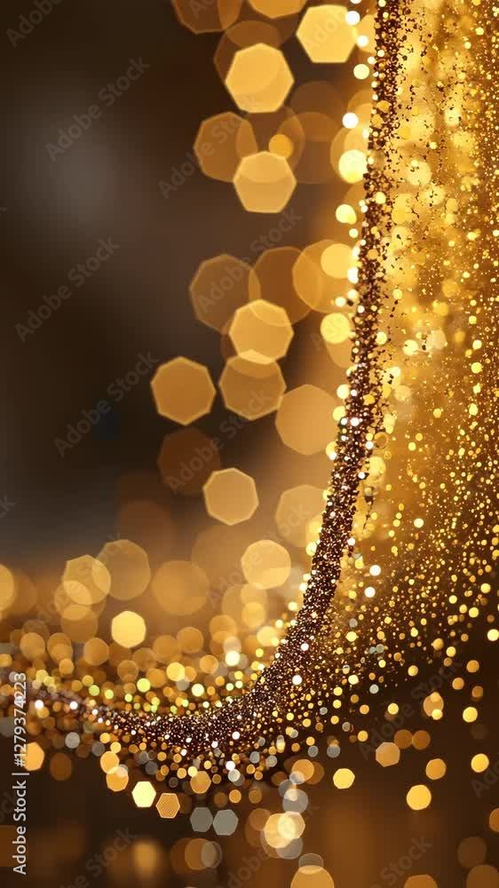 Poster a gold colored background with a line of gold glitter. the glitter is in the shape of a triangle