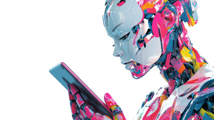 Futuristic AI Robot Using Smartphone – Digital Technology and Innovation