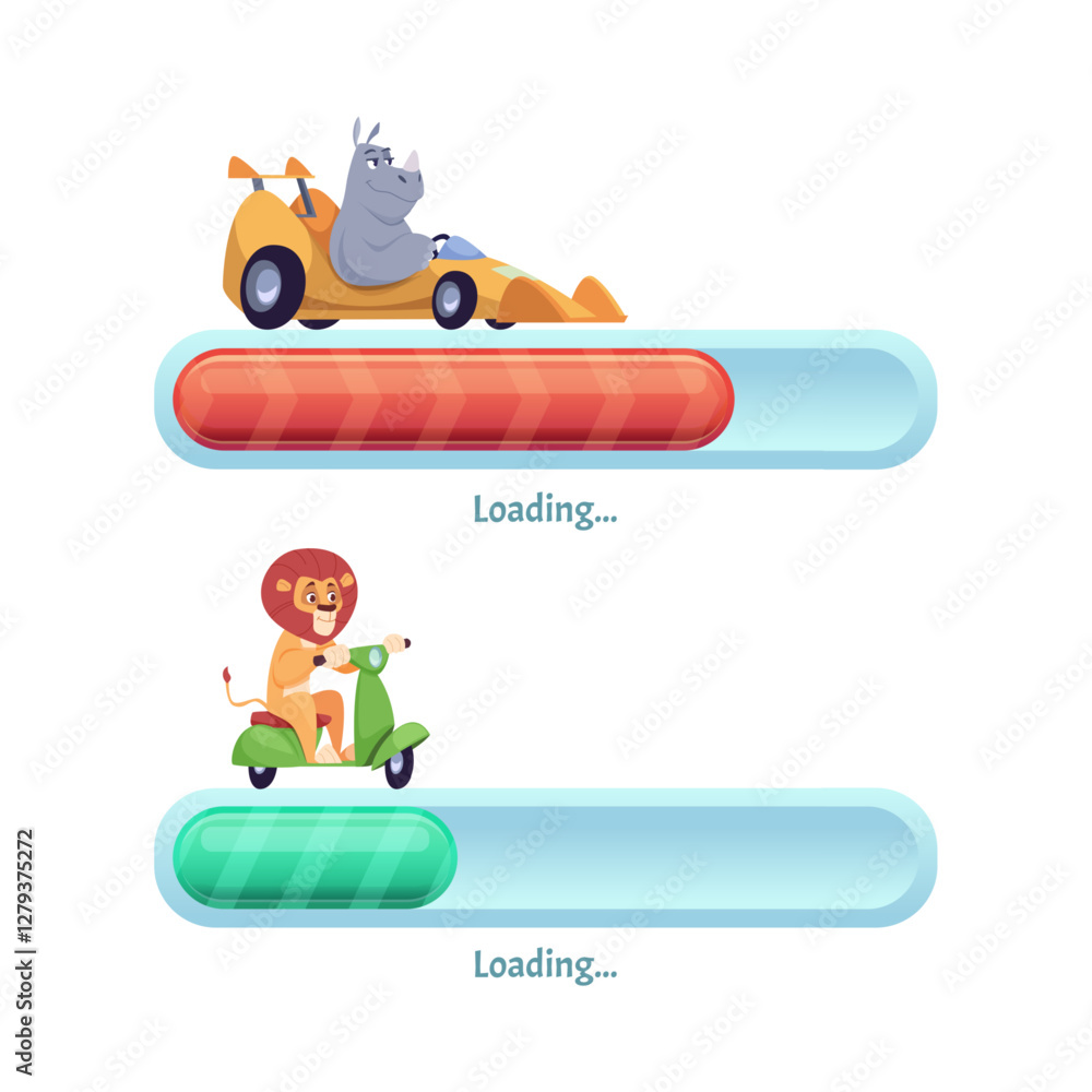 Poster Loading bar. visualization of slow and fast internet connection speed or loading processes on web pages