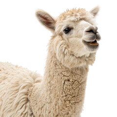 Fototapeta premium Fluffy white alpaca isolated on a white background.