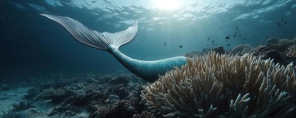 Fototapeta premium A serene underwater view showcasing a mermaid's tail.