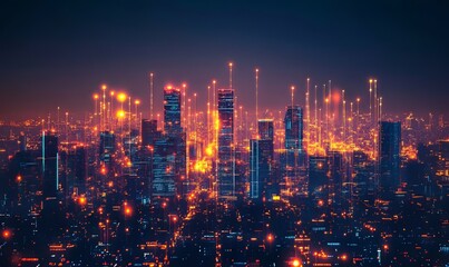 Obraz premium Abstract Futuristic Technology Concept with Glowing Lights and Bokeh Effect on Circuit Board at Night, High Tech Innovation and Data Flow in Digital