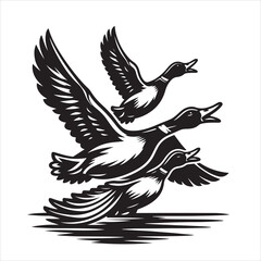 vector duck flying, sitting and howling