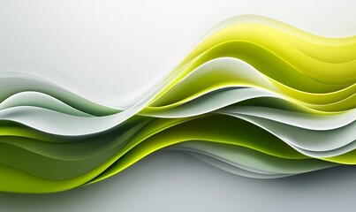 Abstract Transparent Yellow Green Waves Design with Smooth Curves Fluid Motion Dynamic Lines Modern Minimal Background
