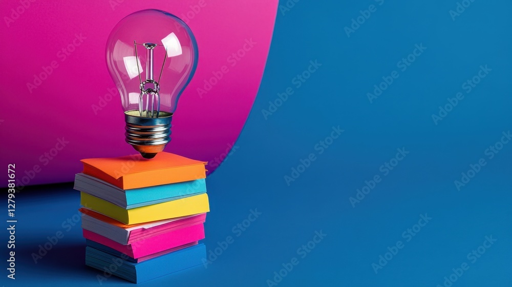 Poster a stack of sticky notes leading to a light bulb at the top, representing idea refinement.