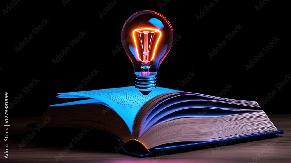 Poster an open book with a light bulb floating above it, symbolizing knowledge and enlightenment.